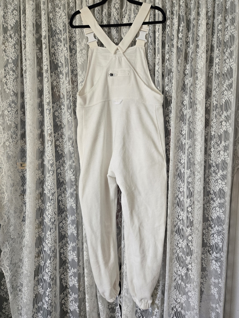 Vintage Style White Fleece Ski Overalls / Bibs - Picture 5 of 8